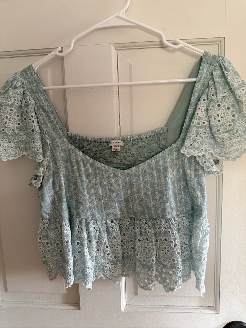 American Eagle Light Blue Lace Babydoll Crop Top
